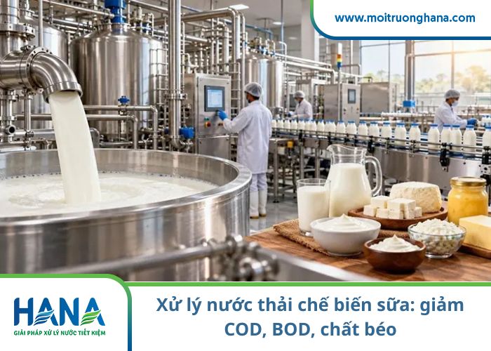 giải pháp giảm COD, BOD, chất béo trong nước thải chế biến sữa