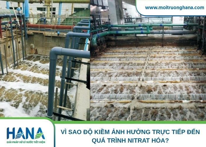 Kỹ thuật viên đo pH và độ kiềm nước thải bệnh viện tại bể Aerotank